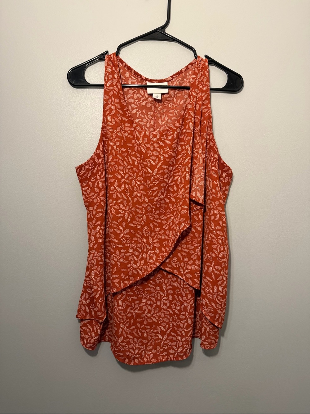 Ava & Viv Orange Leaf-Print Layered Sleeveless Top
